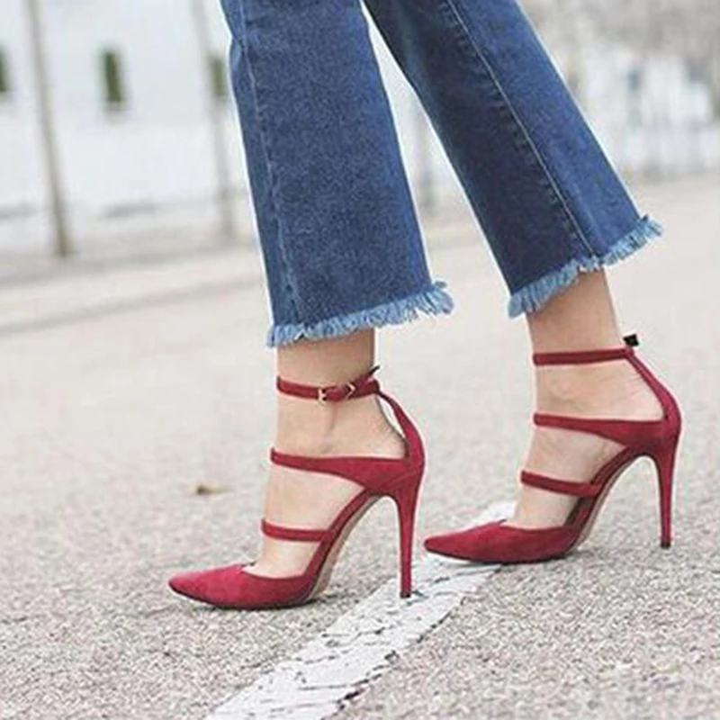 Women Pumpschaussure Femme Talon Sexy Hollow Cross Lace Up Fine With Shoes Female High Heel Pointed Stiletto Z272 | Обувь