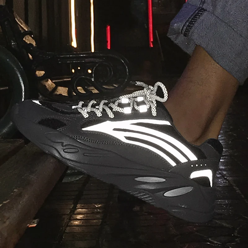 2019 модные кожаные светоотражающие мужские кроссовки ретро для женщин спортивная