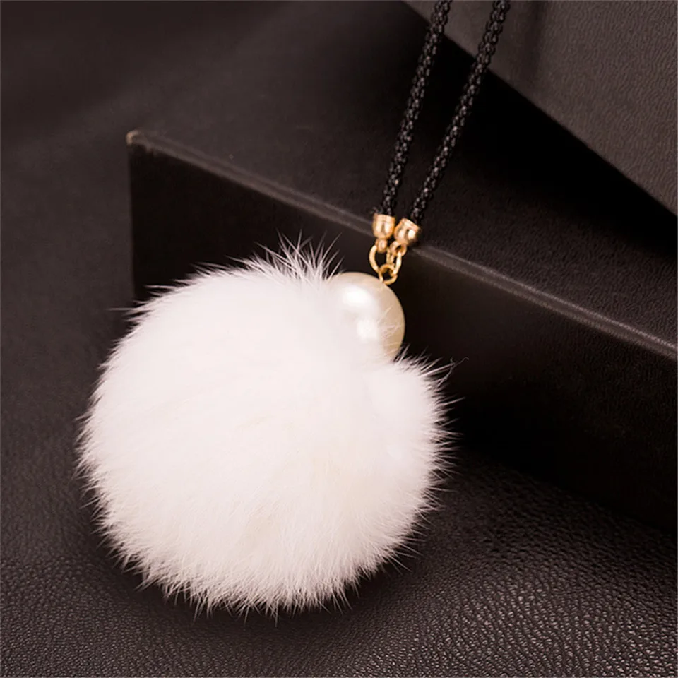 N010679 Большой пушистый hairball кисточкой женское колье-Подвеска модный свитер цепи длинные имитация жемчуга ожерелье бижутерия с бусинками brinco - Окраска металла: N010679
