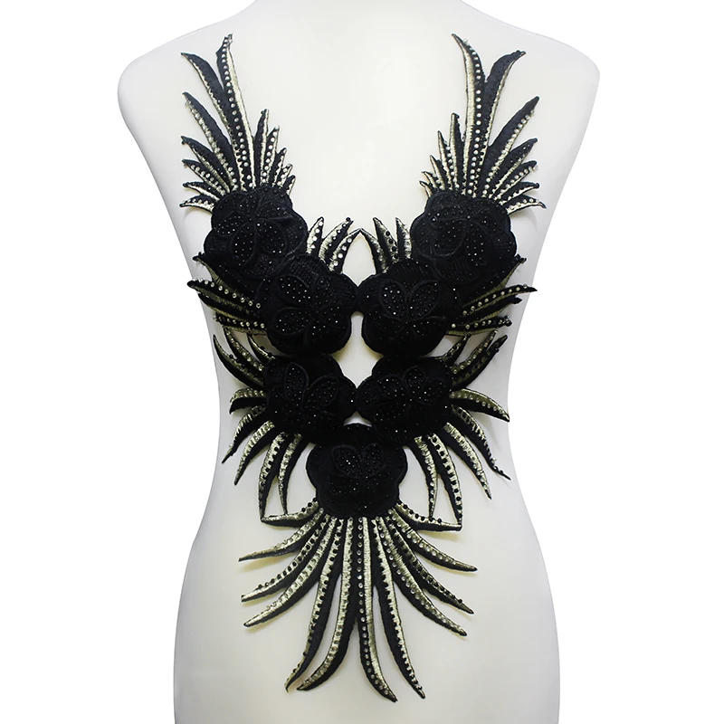 2 шт. черные Стразы 3D с бисером AV воротник аппликация кружевные нашивки железный