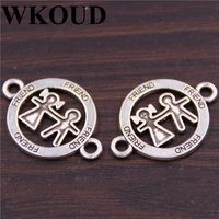 wkoud 10pcs antique sliver friends and lovers connectors charm jewellery pendants for bracelet necklace 21x30mm a172