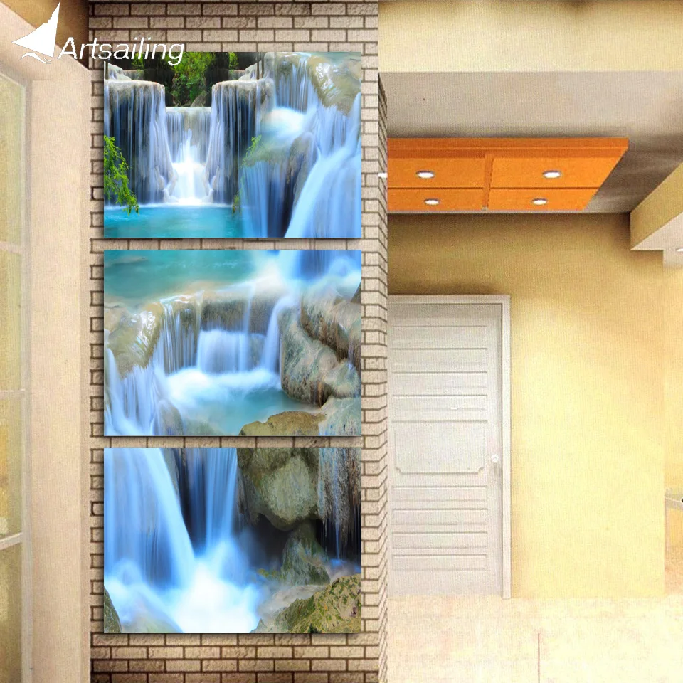 HD печать 3 шт горный поток воды камень картина настенные картины для гостиной