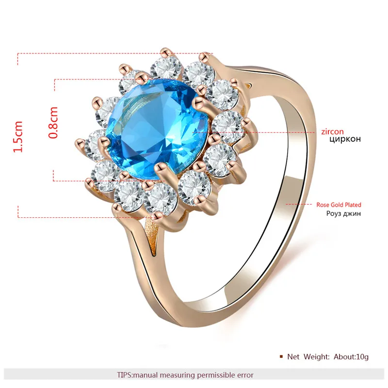 CC Роскошные Мода Jewelry Кольца для Для женщин круглый синий камень кубического циркония свадебные Обручение кольцо anillos Mujer cc857