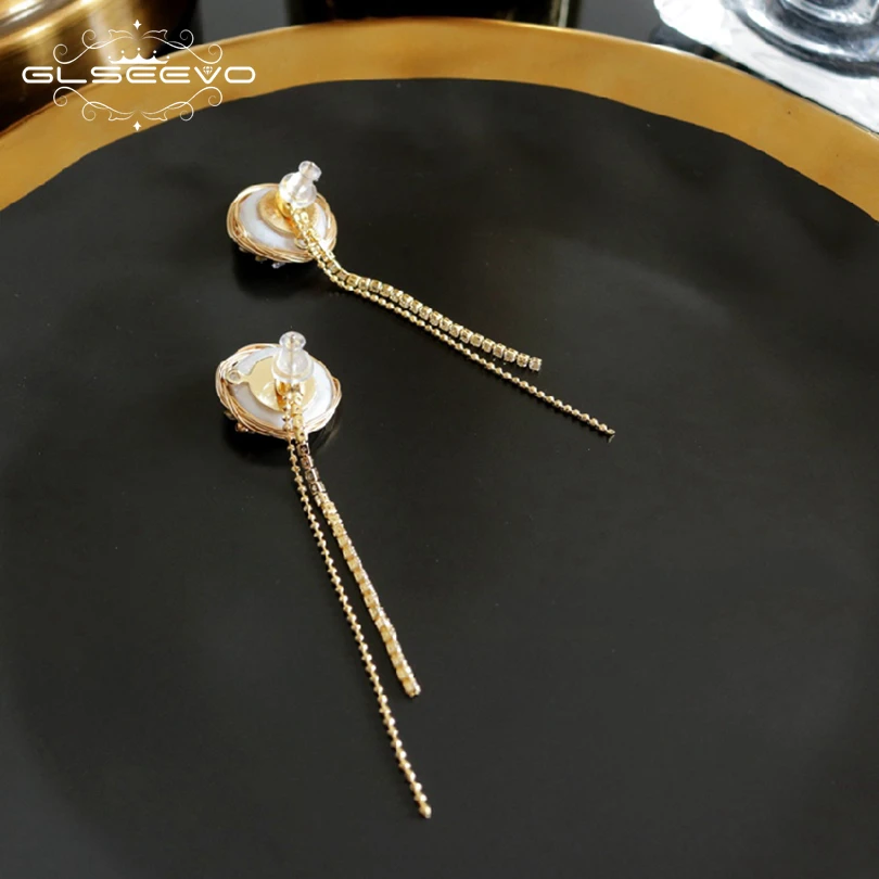 GLSEEVO натуральный пресноводный барочный жемчуг серьги-гвоздики для женщин