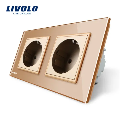 Gold Livolo/Стандартный электрические с двойными стенками, Мощность гнездо, 4 цвета с украшением в виде кристаллов Стекло Панель, 16A 2 pin магазином розничной торговли при Анальная пробка гнездо - Тип: Gold