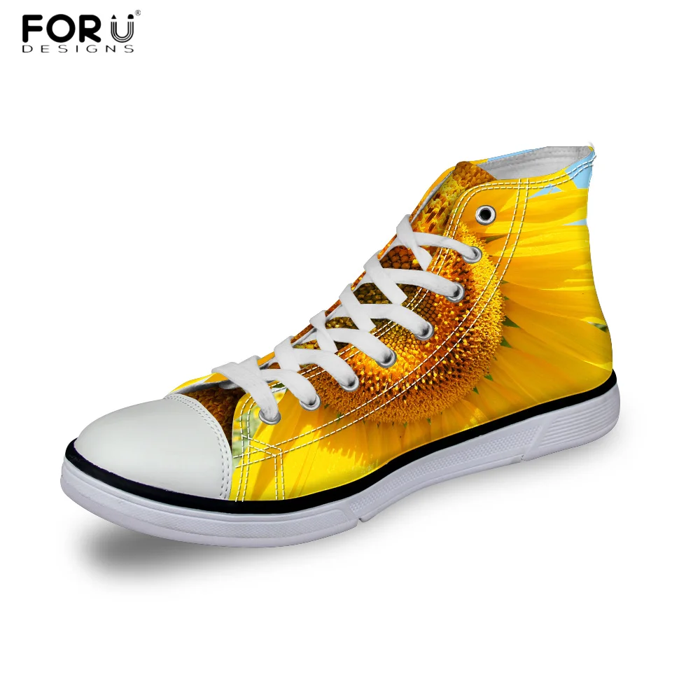 Женские холщовые кроссовки FORUDESIGNS высокие кеды с 3D цветочным принтом
