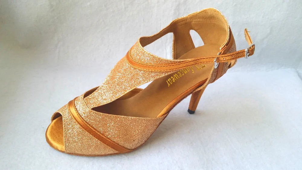 Женские туфли для латиноамериканских танцев золотистые блестящие бальных