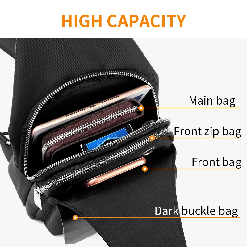 Модная мужская сумка через плечо Мерс задняя молния с защитой от краж слинг сумки