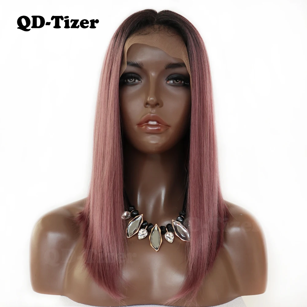QD-Tizer темные корни короткий Боб фиолетовый парик 180% плотность синтетический парик на кружеве Омбре парики для женщин волосы термостойкие волокна