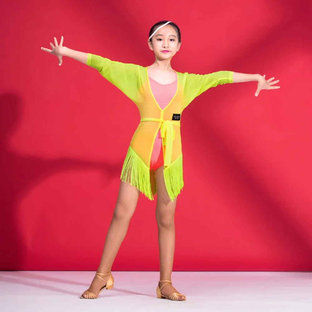 Дешевые Латинской Танцы трико для девочек Фиолетовый Зеленый платье с