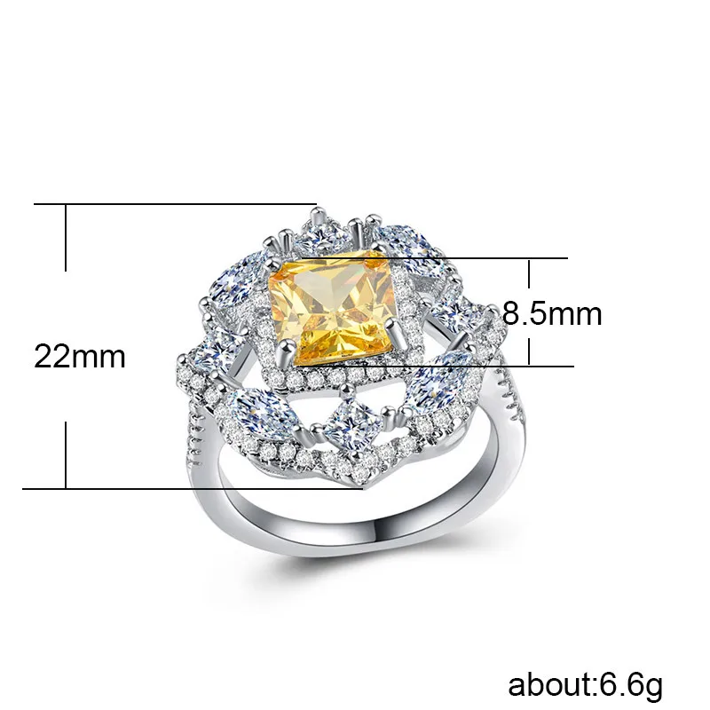 Visisap Luxury Fascinating Square Zircon Ring Full Stone White Gold Color Accessories for Lady Wedding Wholesale Jewelry B1219 | Украшения