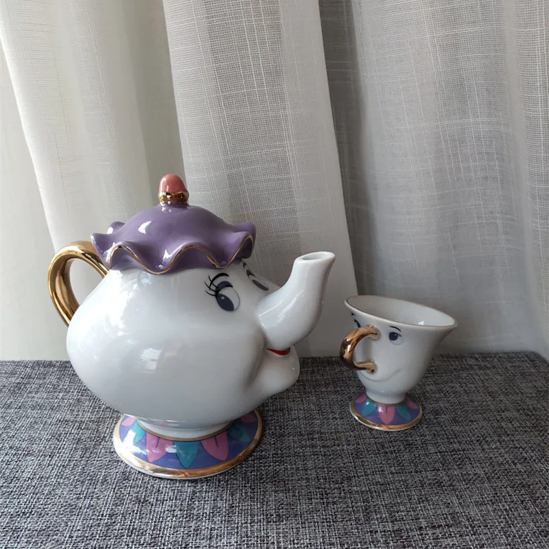 Мультфильм красота и чудовище чайный набор Mrs Potts чайный горшок чип горшок чашки набор часы когсворт Кофе чайник на день рождения Рождественский подарок