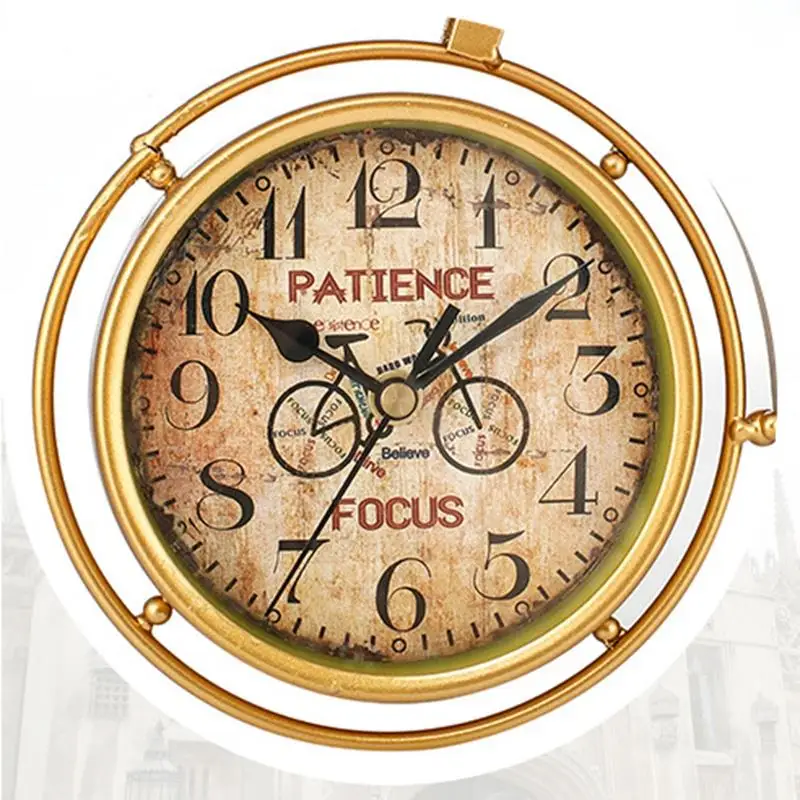 Золотые велосипедные настольные часы классические не тикающие бесшумные ретро