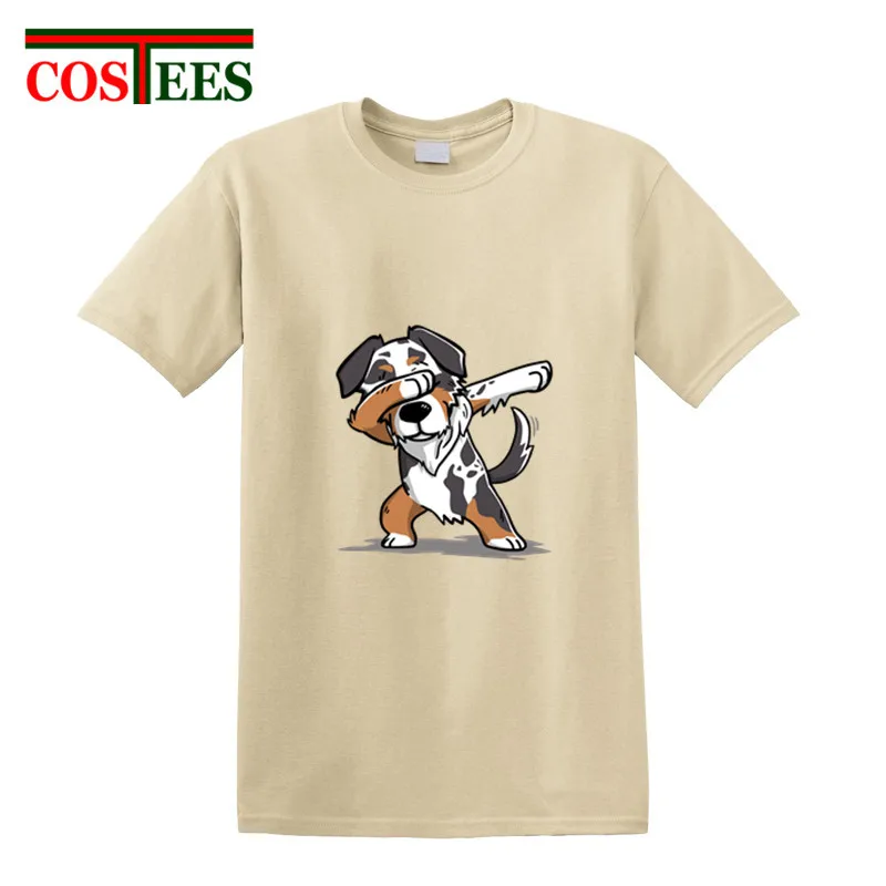 Забавные вытирая австралийской овчарки Футболка мужская Dab с рисунком собачки