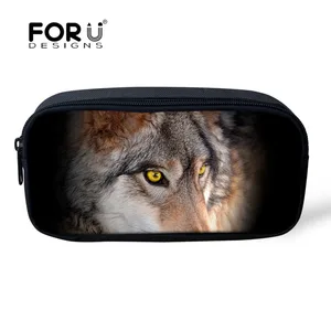 Косметички FORUDESIGNS с 3D рисунком волка, для женской сумки-органайзера, маленькая сумка для макияжа, чехол-карандаш, мужские школьные принадлежности