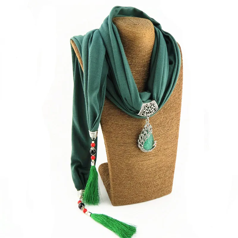 Женский шарфик с подвеской и керамическими бусинами в стиле бохо|scarf collar|beaded