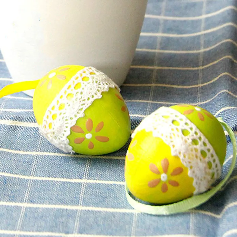 60 шт./лот пасхальное яйцо кружевные украшения Пластик милые окрашенные
