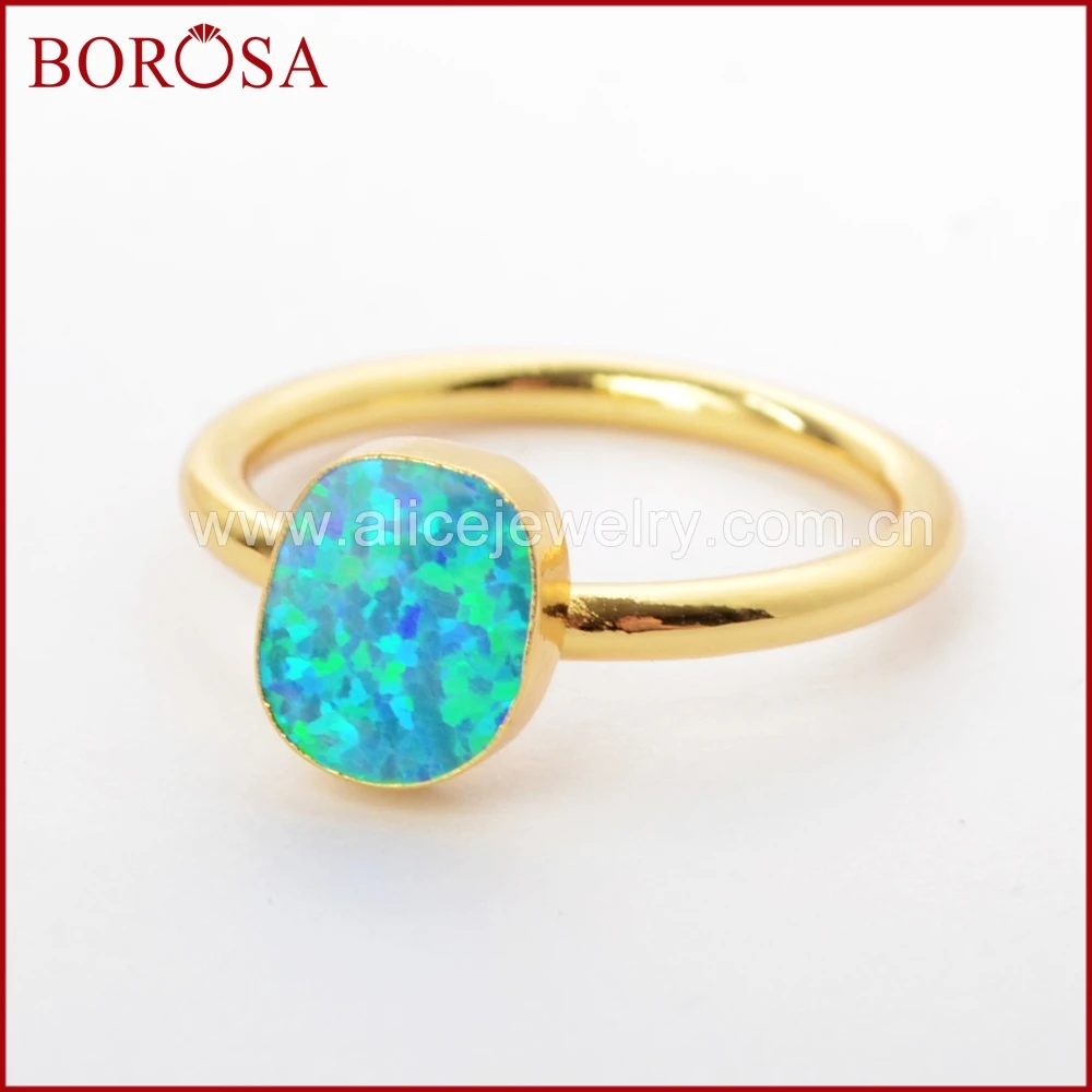 

BOROSA 5/10PCS Fashion Gold Color Freeform Blue Japanese Opal Rings Gems Druzy Man-made Opal Ring For Women Jewelry G1515