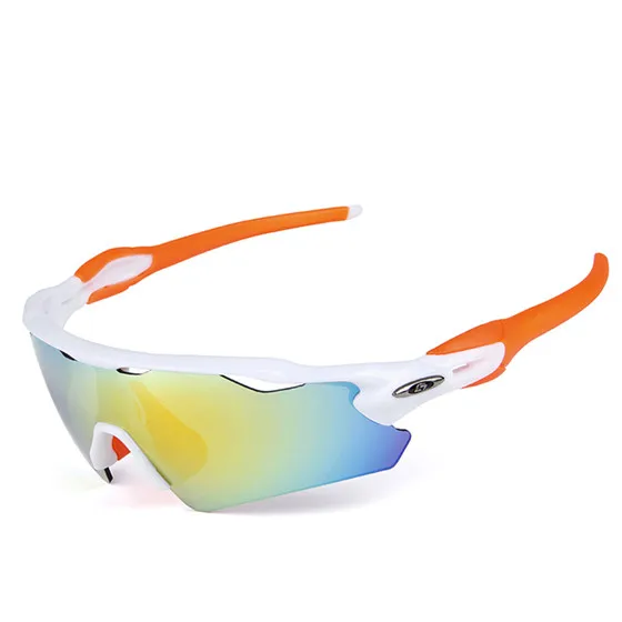white orange WEST BIKING поляризационные спортивные велосипедные солнцезащитные очки для мужчин и женщин, очки для бега на велосипеде, сменные очки с 5 линзами - Цвет: white orange