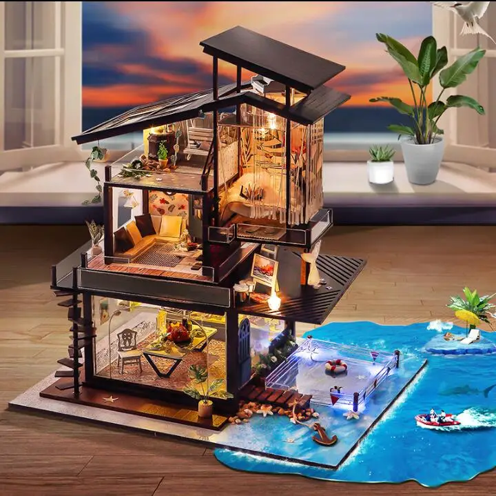 Кукольный домик сделай сам деревянный миниатюрный 3D кукольный с комплектом