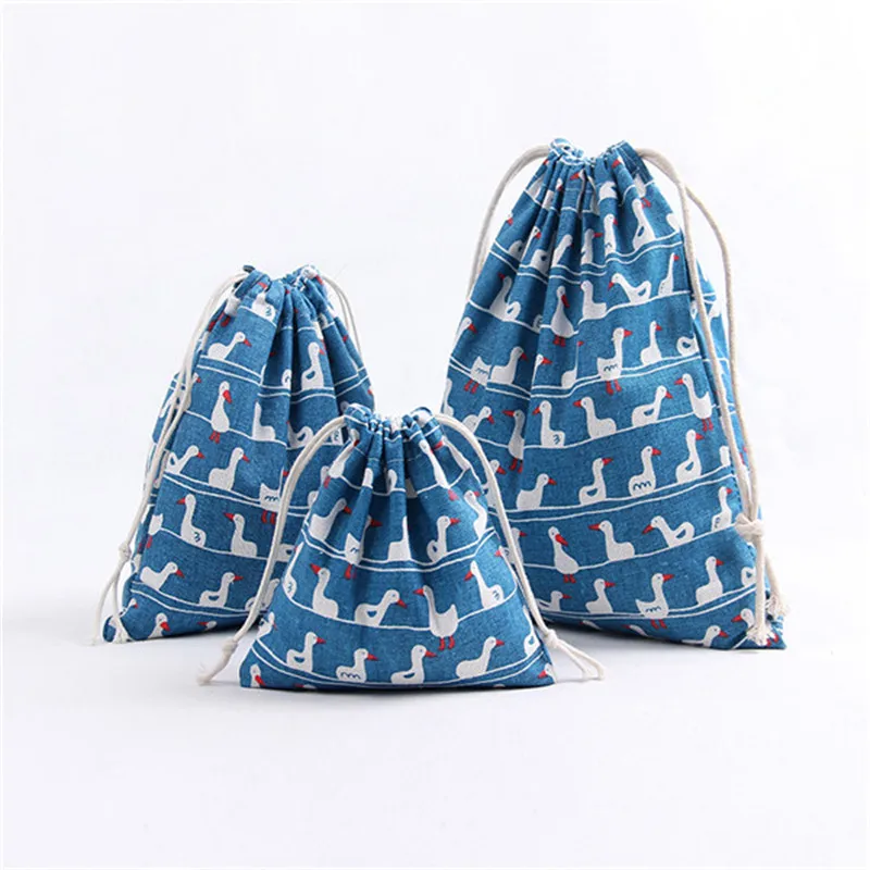 Printed cotton linen wholesale bundle mouth tea gift candy packaging bags rural style flower bear cartoon smart shopping bag | Багаж и