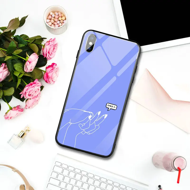 Чехлы для телефонов из закаленного стекла с интересным цветом iPhone 5 5S SE 6 6S Plus 7 7Plus 8