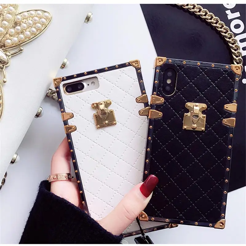 LUDI Europe Geometric Pattern Gold Button PU Phone Case For iphone 7 for X 6S 6 8 Plus Back Cover Luxury Fashion |