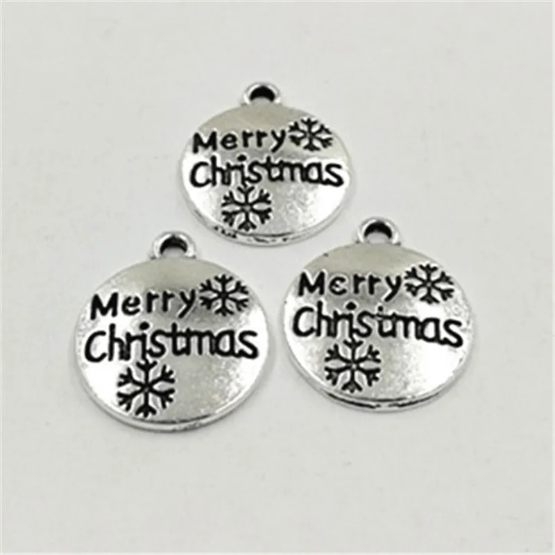 

20 pcs/Lot 15mm Antique Silver colour letter printed merry christmas charm christmas pendant message charms