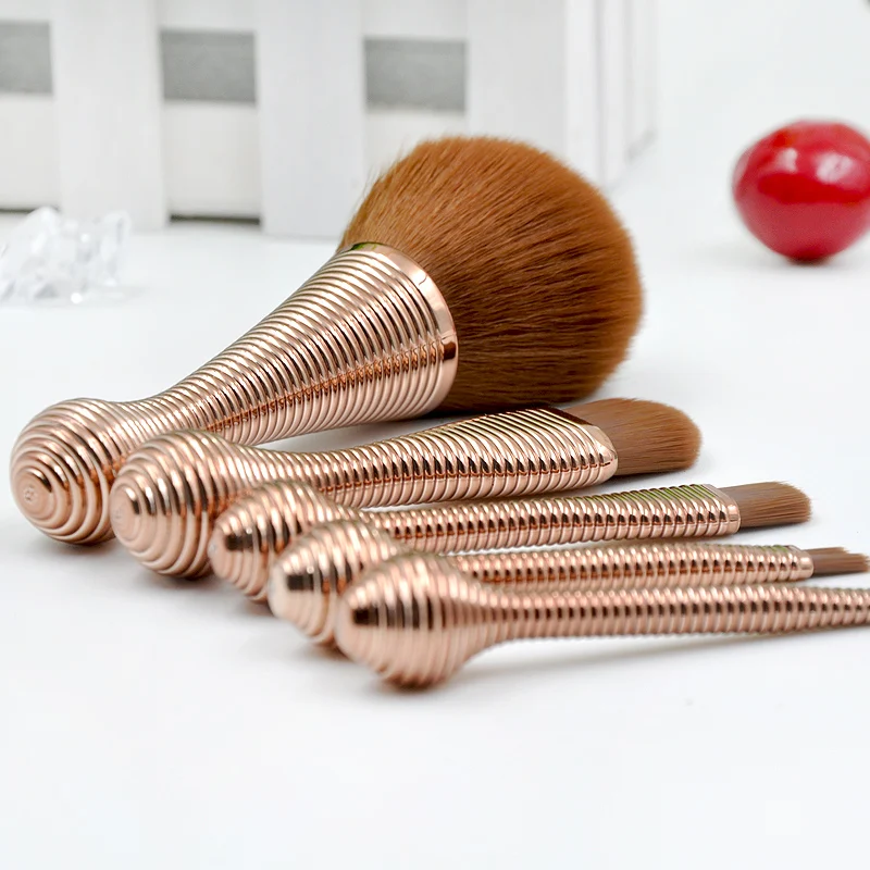 5pcs Rose Gold Brush Makeup Brushes Set Professional With Holder Contour Concealer Blush Eye Shadow Eyebrow Cosmetic | Красота и