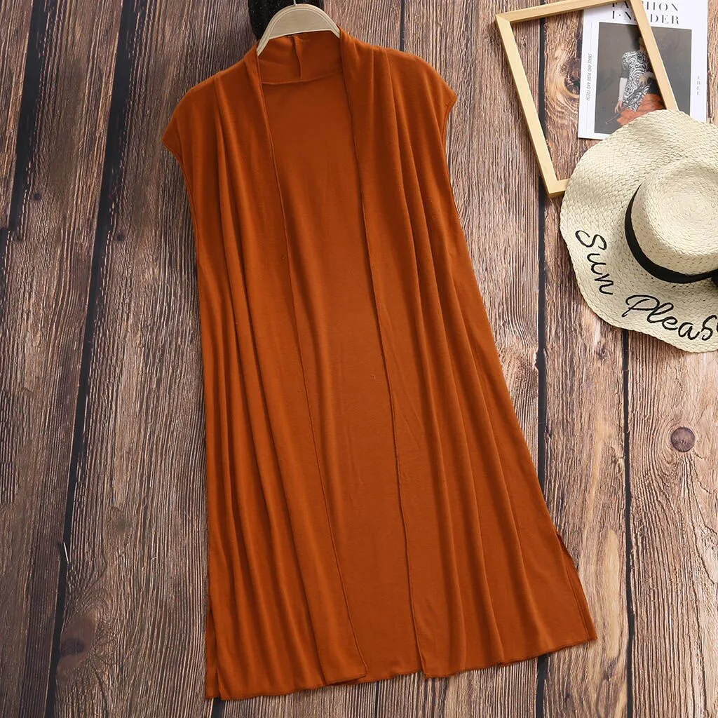 HSU 2019 New Arrival Fashion Summer Women Coat Sleeveless Soild Slim Body Pure color Medium Long for Ladies Femme Hot | Женская одежда