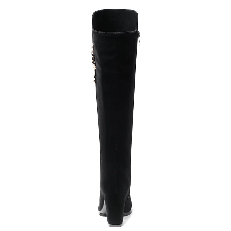 Женские флоковые Сапоги на молнии Высоком толстом каблуке | Обувь