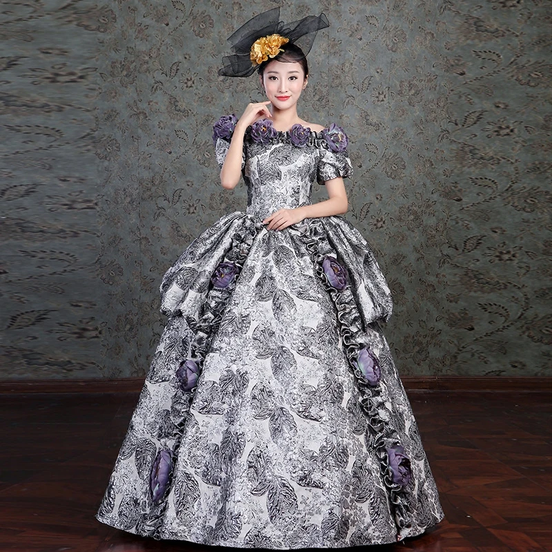 2018 Цветочные Фэнтези Slash шеи с коротким рукавом Marie Antoinette женское платье