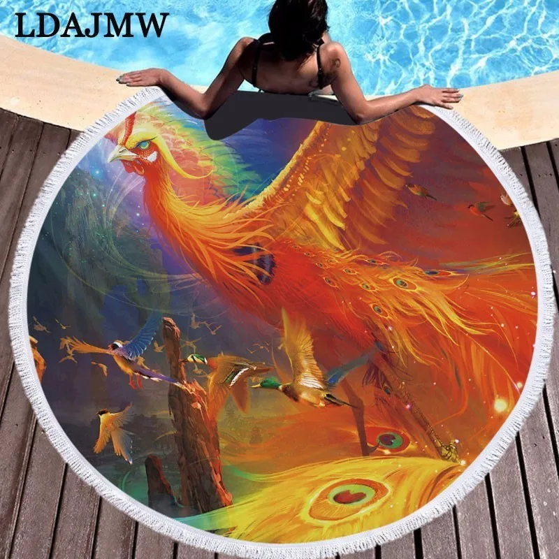 LDAJMW с мягкой Китайский Феникс пляжные Полотенца Круглый микрофибры подходит для