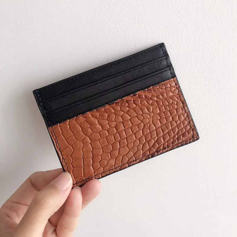 Brown Card Holder CAJIFUCO настоящая крокодиловая кожа Porte Carte ультратонкий натуральная кожа кредитный держатель для карт классический кошелек для монет - Цвет: Brown Card Holder