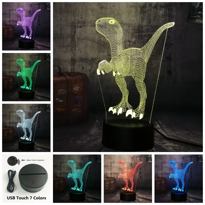 Touch One 7 Color Крутой динозавр Raptors 3D Парк Юрского периода серии 7 цветов Изменение украшение атмосферная настольная лампа дети мальчик подарок на день рождения - Испускаемый цвет: Touch One 7 Color