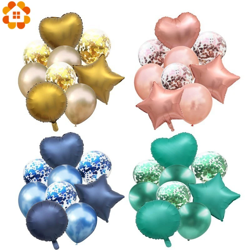 

9PCS 12/18inch Heart/Star Shape Metallic Helium Balloons Confetti For Birthday Wedding Festival Balon Party Decorations Supplies