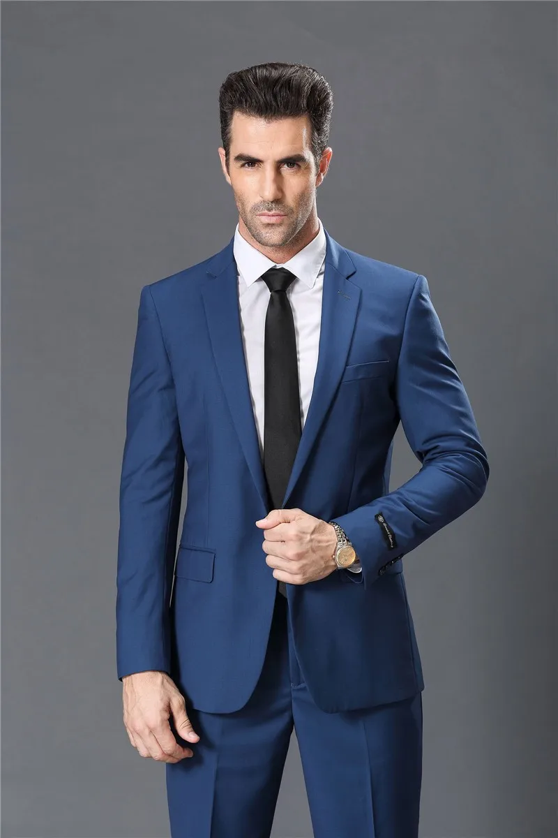 Синий мужской костюм облегающий модный для шафера 2020 свадьбы бизнеса мужская