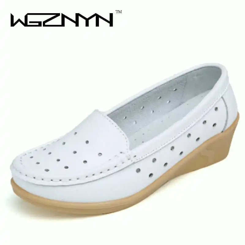 Plus Size 35-40 Summer Women Flat Platform Shoes Woman White Nursing Cut-out Loafers Slip on Moccasins woman ZY003 | Обувь