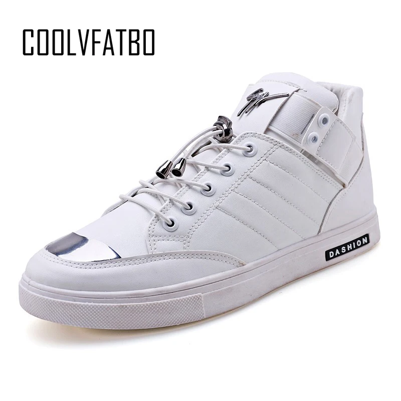 COOLVFATBO Мужская обувь из Вулканизированной Ткани; однотонные неглубокие кружевные Дизайнерские кроссовки для студентов; мужская обувь с высоким берцем, увеличивающая рост - Цвет: White