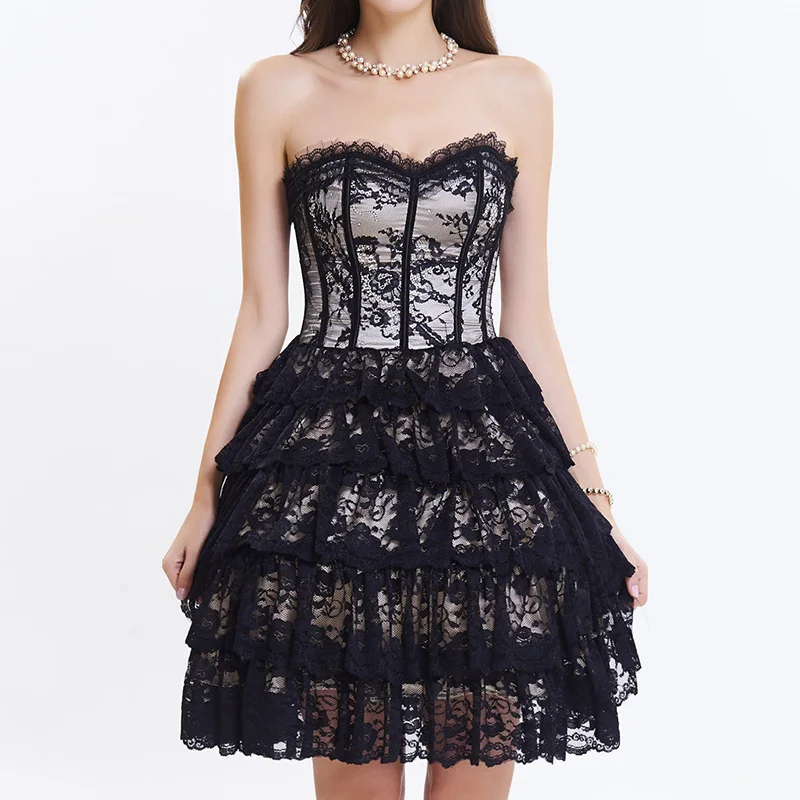 Женское платье-корсет белая сатиновая с цветочным кружевом рюшами в