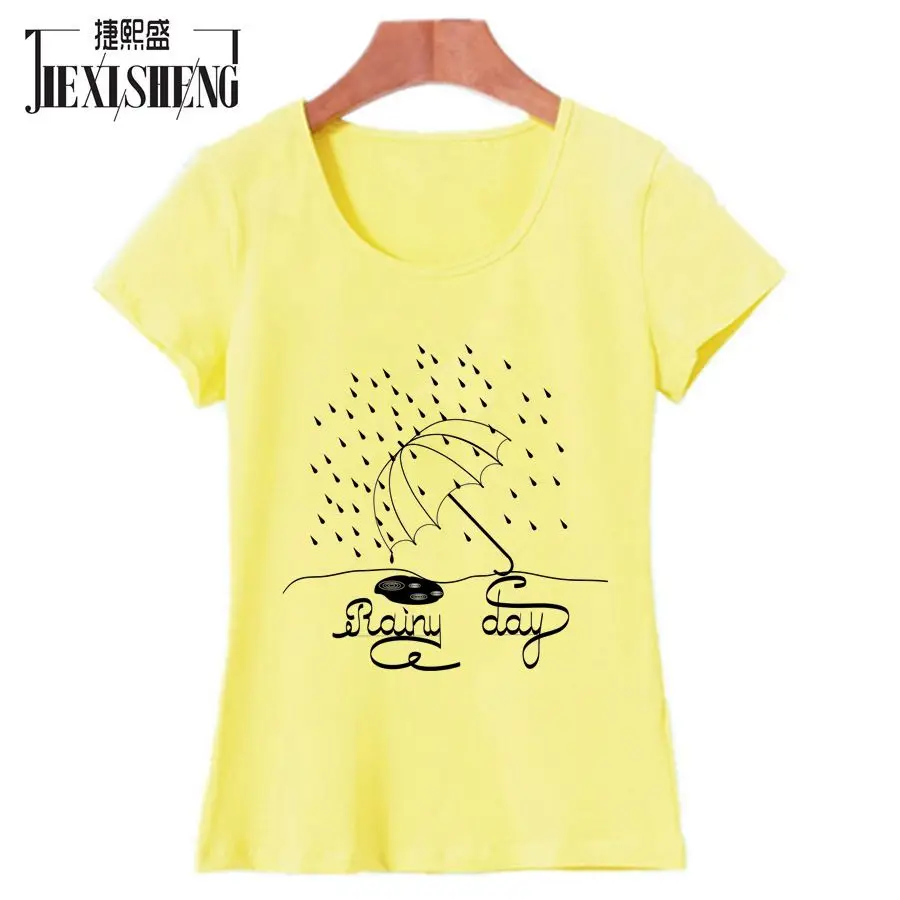 Летняя женская футболка с принтом день дождя о-вырезом и короткими рукавами 8
