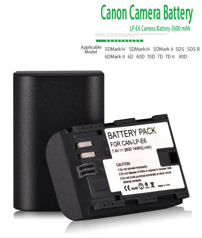LP E6 LPE6 LP-E6 E6N аккумулятор 2600 мАч+ светодиодный двойной зарядное устройство для камеры Canon EOS 5DS R 5D Mark II 5D Mark III 6D 7D 80D EOS 5DS R