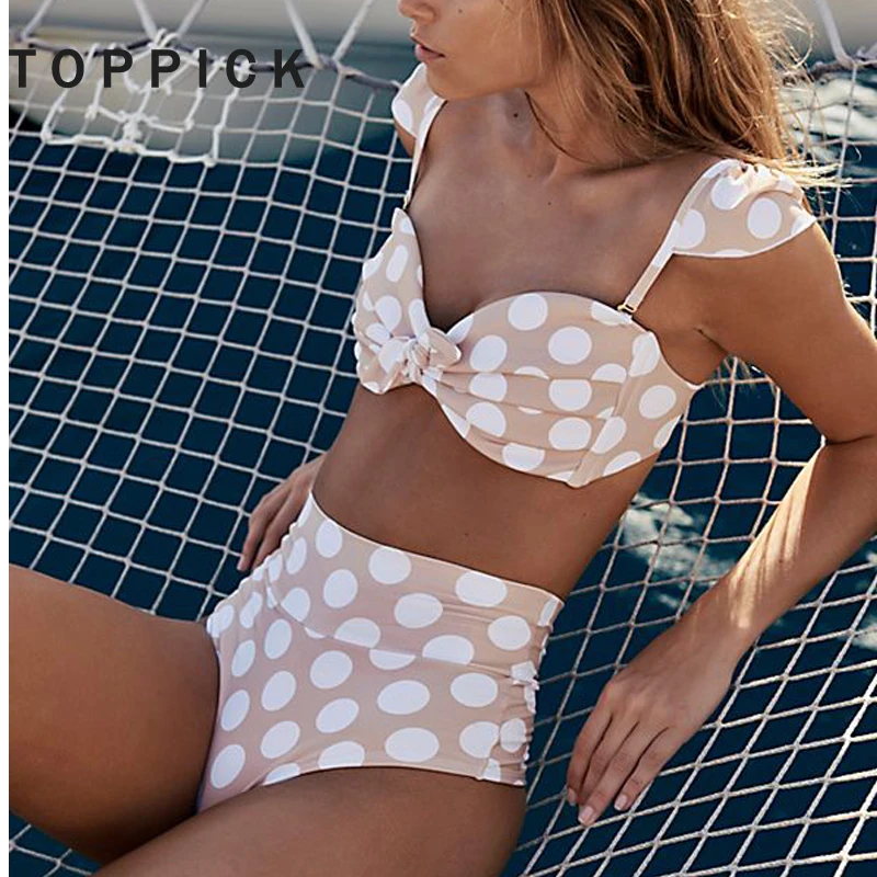 Купальник для женщин с высокой талией бикини пуш ап 2018 в горошек цветочным