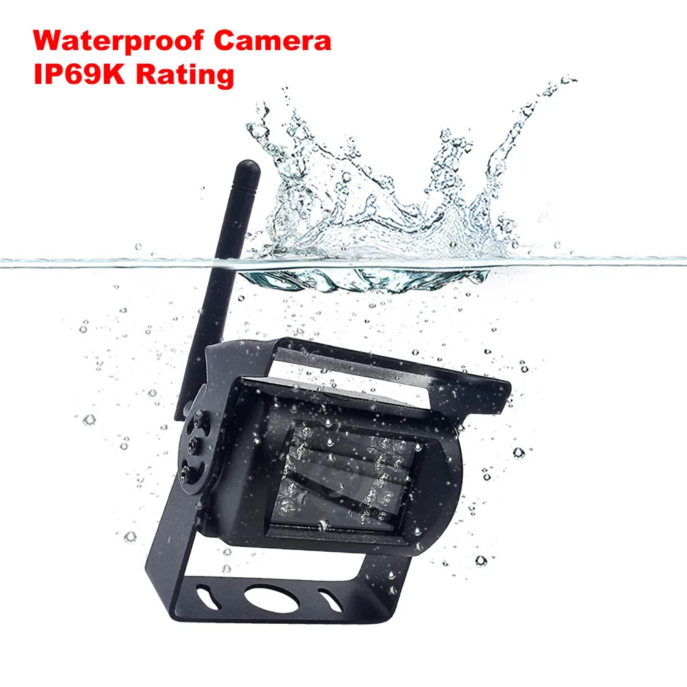 

2x Wireless 18LEDs Night Vision Vehicle Backup Rear View Camera +7" HD TFT LCD Monitor for Trucks Bus RV Trailer Excavator