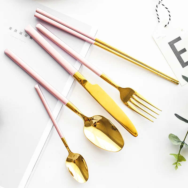 Золотисто Розовые европейские столовые приборы нож ложка вилка 304 нержавеющая