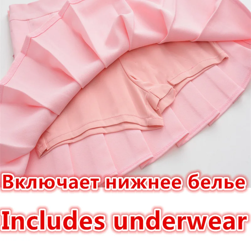 Плиссированные юбки с высокой талией в стиле Харадзюку Весенняя однотонная