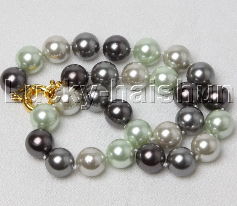 

18" 14mm round Multicolor south sea shell pearls necklace j12418