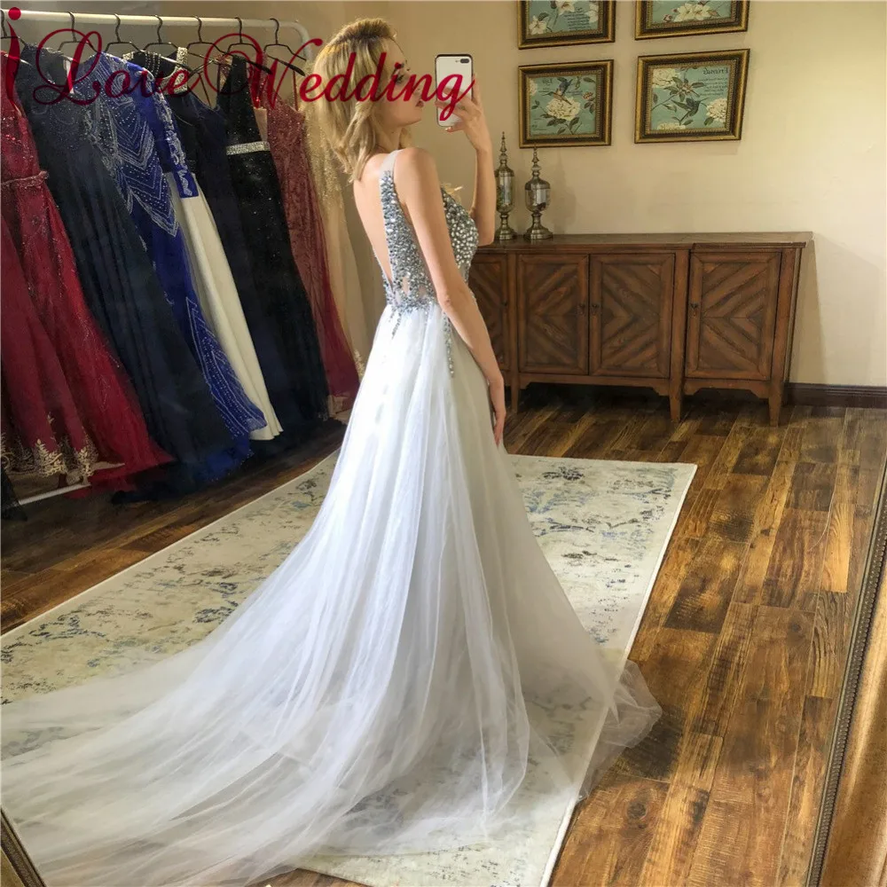 Сексуальные блестящие вечерние платья с V образным вырезом длинное вечернее