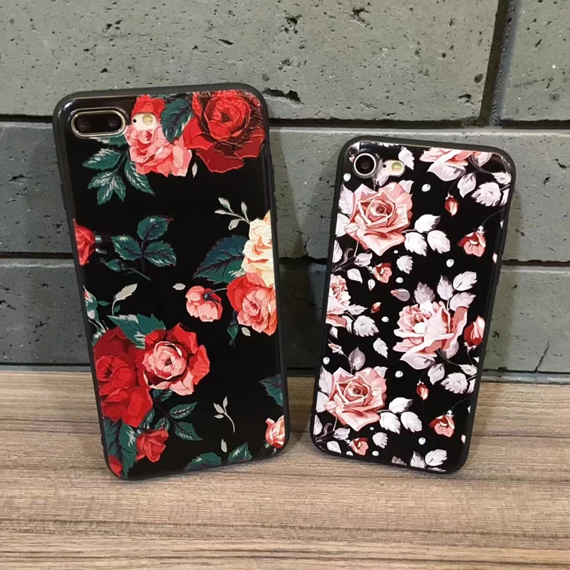 Kerzzil 3D Retro relief flowers Lovely Soft Case For iPhone 7 6 6S Plus Phone Rose Silicone Cover Back lina |
