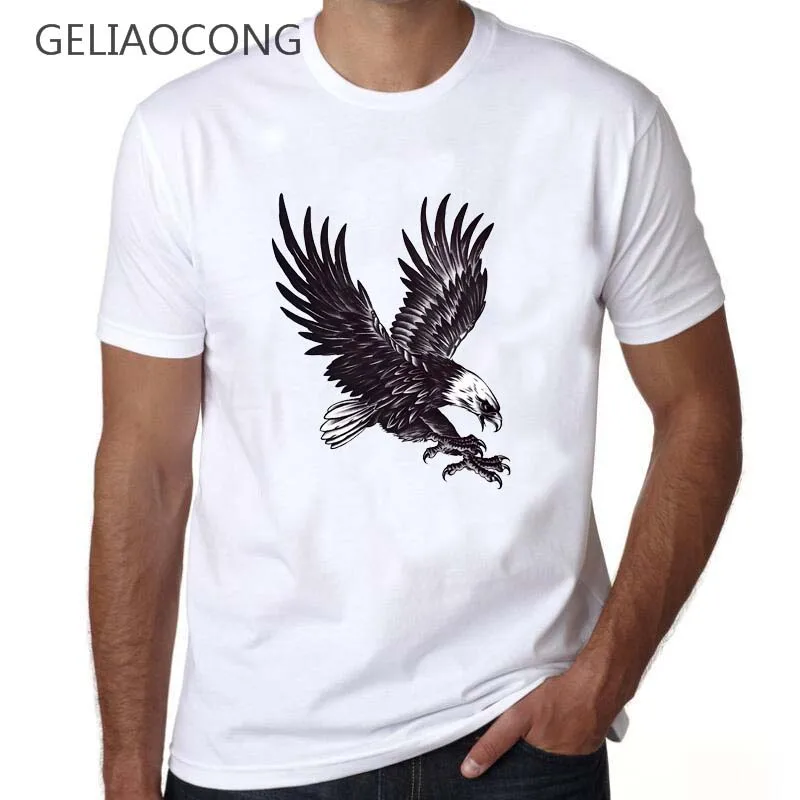 Geliaocong 2017 брендовые летние Мужская Мода хлопок с коротким рукавом 3D печатных Орел